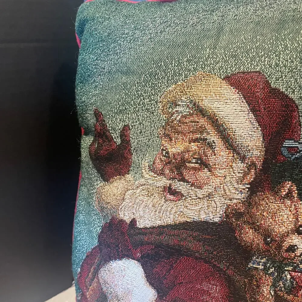 vintage Santa Claus tapestry pillow decorative cushion  Christams holiday bear